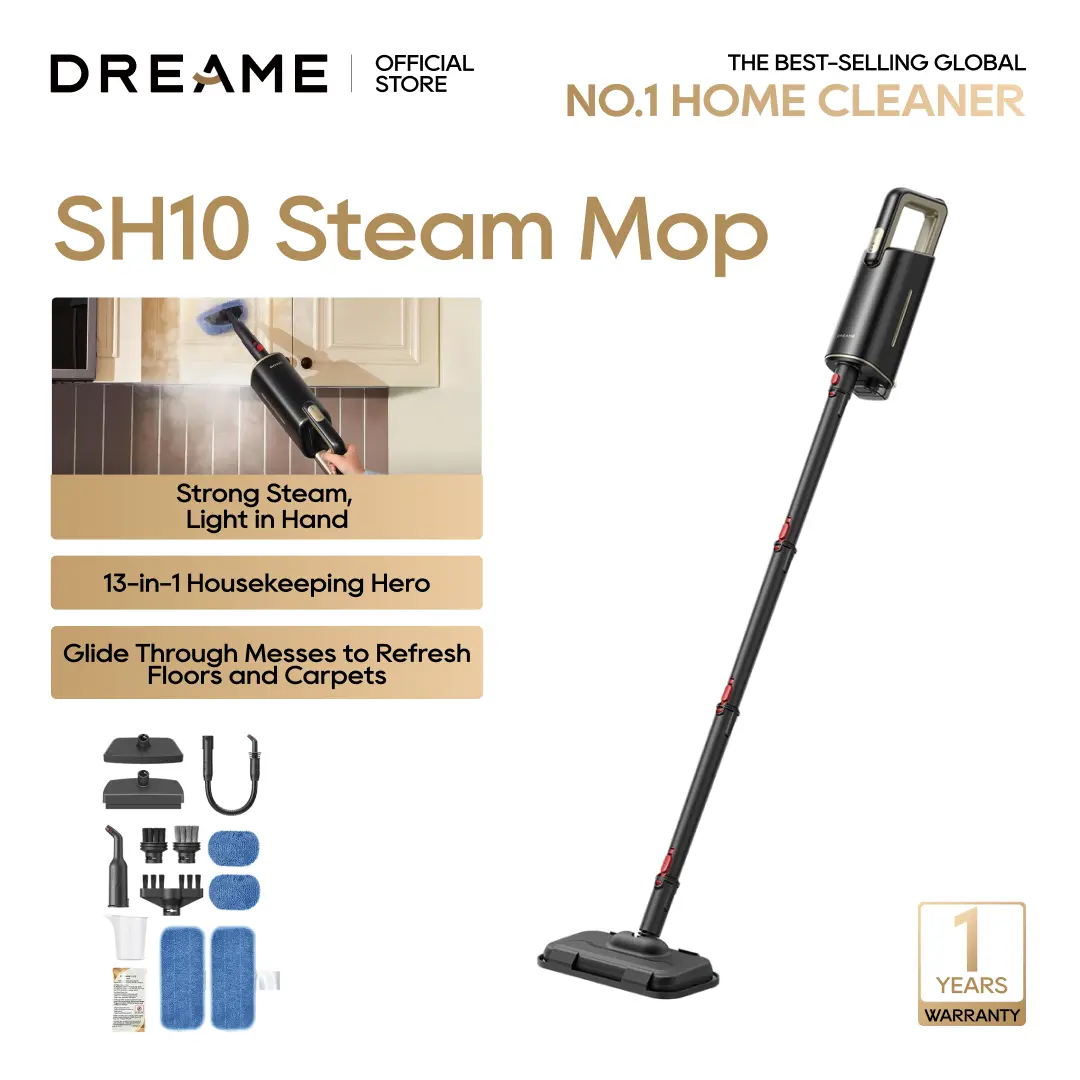 DREAME SH10 Steam Mop with Detachable Handheld Steamer, 13-in-1 Portable Steam Cleaner, 3.8 lbs Lightweight Body, 15sec Steam-Up, 212℉ Steam Cleaning, 350ml Water Tank, Steam Safety System