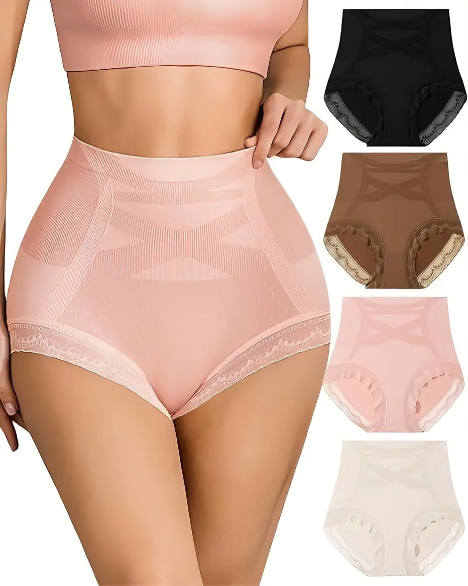 High Waisted Tummy Control Underwear for Women Seamless No Show Full Coverage Lace Briefs Soft Stretch Comfortable Panties 4pack Everyday Style