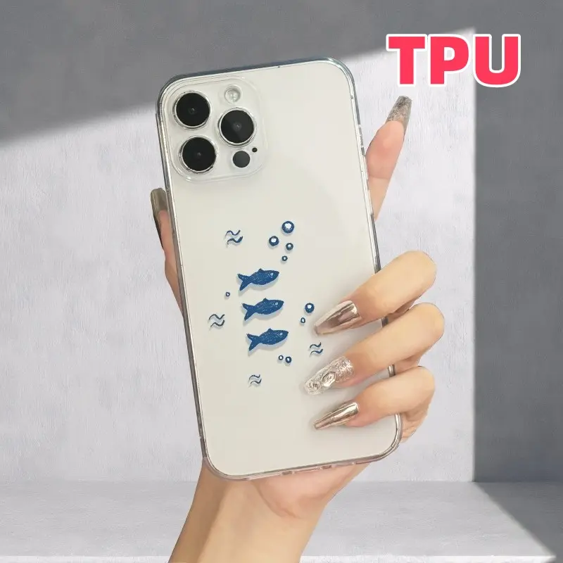 Transparent Blue Fish Bubble Pattern Phone Case, Suitable for iPhone 17 Air/16 Plus/15 Pro Max/14 Pro/13/12/11 and Other Mobile Phone Cases/As a Birthday/Holiday Gift for Family and Friends/Protector for Fish Lovers/TMZB83