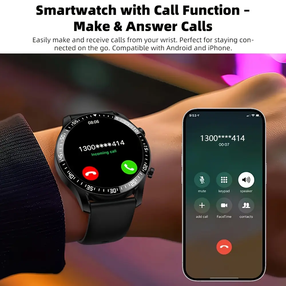 Premium Black Smart Wrist Watch for Golf & Multi-Sports - Call/Message Notifications, Music Control, Sedentary Alerts, Calorie Tracker, Holiday Gift for Valentine’s Day & Christmas