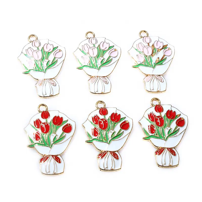 10Pcs 27x18mm Enamel Flower Bouquet Charms Pendant for Necklaces Earrings DIY Jewelry Making Accessories Findings