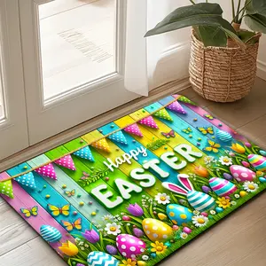 Flannel "Happy Easter" Egg Spring Door Mat, Suitable for Kitchens, Dining Rooms, Computer Rooms, Indoor And Outdoor Entrance Welcome Carpets, Home Decoration for High-traffic Areas,, Entrance Floor Mats, for Home Use