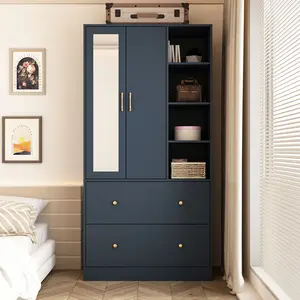 FUFU&GAGA Wardrobe Closet Armoire with Mirror Scalable Hanging Rod Cabinet Storage Furniture