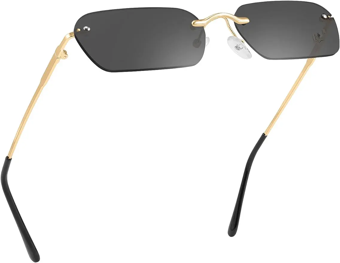 FEISEDY Retro Small Narrow Rimless Sunglasses Clear Eyewear Vintage Rectangle Sunglasses for Women Men B2643