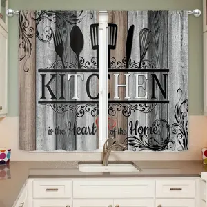 1/2/3pcsRustic Kitchen Curtains  Valance Set 3pcs Kitchen Curtains Sets, Watercolor Flower Plant Rod Pocket Valance And Curtain Set, Office Living Room Bedroom Dining Room Home Decor