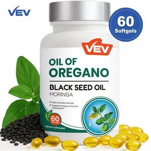 VEV Oil of Oregano, with Black Seed Oil, Moringa and Ginger, Carvacrol-Rich, Aceite de Oregano, Edible Healthcare Dietary, 60 Softgels