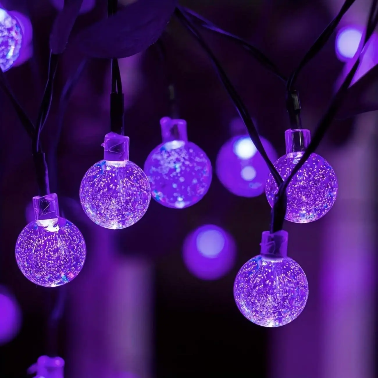 Solar-Powered Bubble Ball String Lights - 100 LEDs (12m/39ft), 8 Lighting Modes, IP65 Waterproof, Festive Style Decorative Party Lights for Halloween Decorations, Solar Panel Powered, Solar Outdoor Lights, Outdoor
