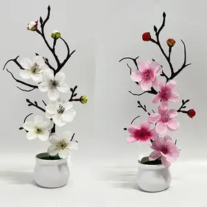 2 simulated orchid & green plum blossom potted plants, Artificial Fake Flowers. Natural shape, no pots or watering needed. For indoor/outdoor sills, balconies, entryways. Ideal for refreshing home/office during Spring Festival, Easter, holidays