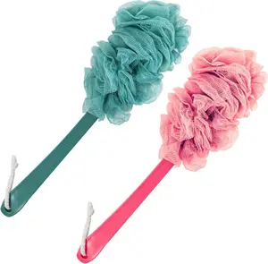 Back Scrubber for Shower, Loofah Sponge Brush Exfoliating Body, Long Handle Scrub Brush for Shower with Loofah on a Stick for Back Use, Bathing Accessories Body Brushes