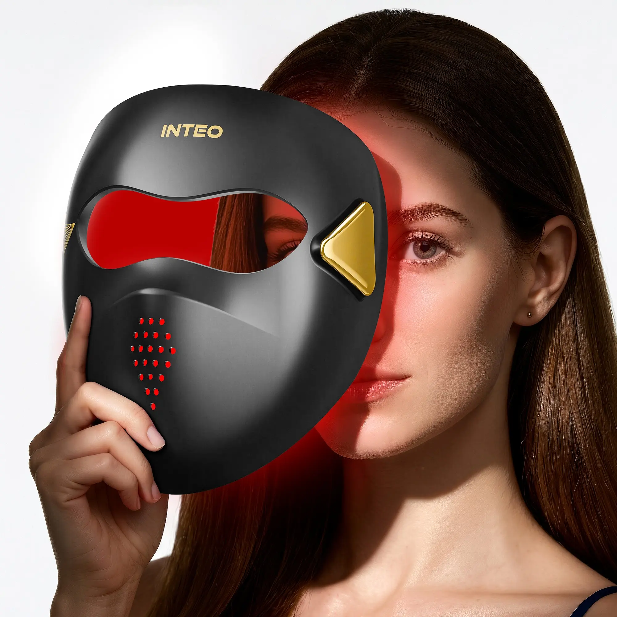 INTEO 4D Red Light Therapy Mask with 4 Color Light Modes (Red+Infrared/Red/Blue/Orange) 850NM Infrared LED Face Mask Light Therapy with 4000mAh Rechargeable Remote Timer