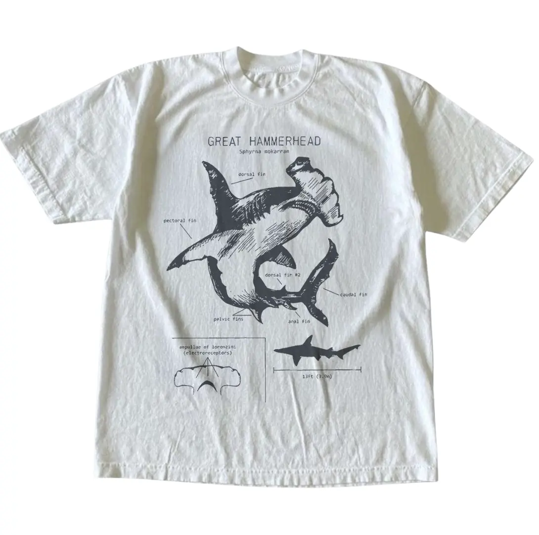 Great Hammerhead Anatomy T-Shirt, Fish Shirt, Animal Tee, Gifts Shirt, Unisex Vintage Graphic Tees Gothic Grunge Y2k Emo Scene Amity Affliction Style Clothes Men Women Streetwear