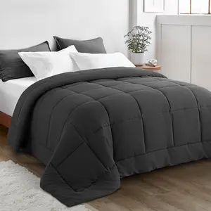 Oversized King Plus Comforter 128''x120'' Extra Large Cooling All Seasons Down Alternative Lightweight Quilted Duvet Insert with Corner Tabs Dark Grey