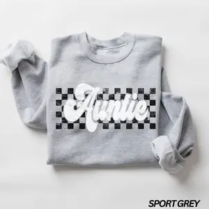 Checkered Auntie Sweatshirt New Aunt Gift Baby Announcement Trendy Aunt Cozy Crewneck Sweatshirt