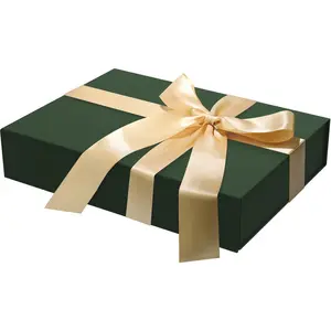 Gift Box with Lids, 11.5 x 8.5 x 2.3 In Magnetic Closure Collapsible Gift Boxes for Wrapping Gifts of T-Shirts, Gloves, Scarves, Candy, Baby Clothes, Jewelry, Books, Comes with a Ribbon Forest green