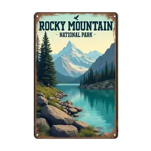 Vintage Rocky Mountain National Park Aluminum Wall Art Sign - Rustic Artistic Aluminum Decor for Home Office Cafe Bar Garage - Easy Hang Versatile Holiday Seasonal Decoration