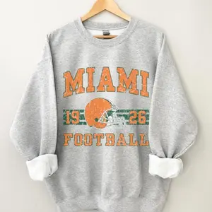 Vintage Miami Football Crewneck Sweatshirt, Retro University of Miami Crewneck, University Football Fan Tee Sweatshirt