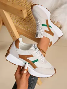 Plus-Size Women's Pointed-Toe Lace-Up Thick-Soled Non-Slip Sneakers, Stylish Casual Sports Shoes for All-Season Outdoor Wear