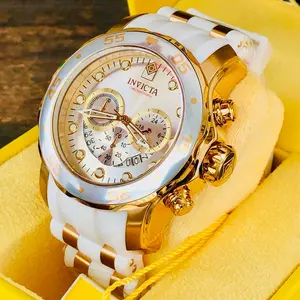 Invicta Men's Chronograph Watch Gold & White 100% Authentic 48mm