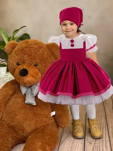 Toddler Girl's Role Playing Lace Trim Colorblock Dress with Hat Set, Elegant Fashion Casual Dress for Party Evening Wedding Baptism, Kids Clothes for All Seasons, Tulle Dress