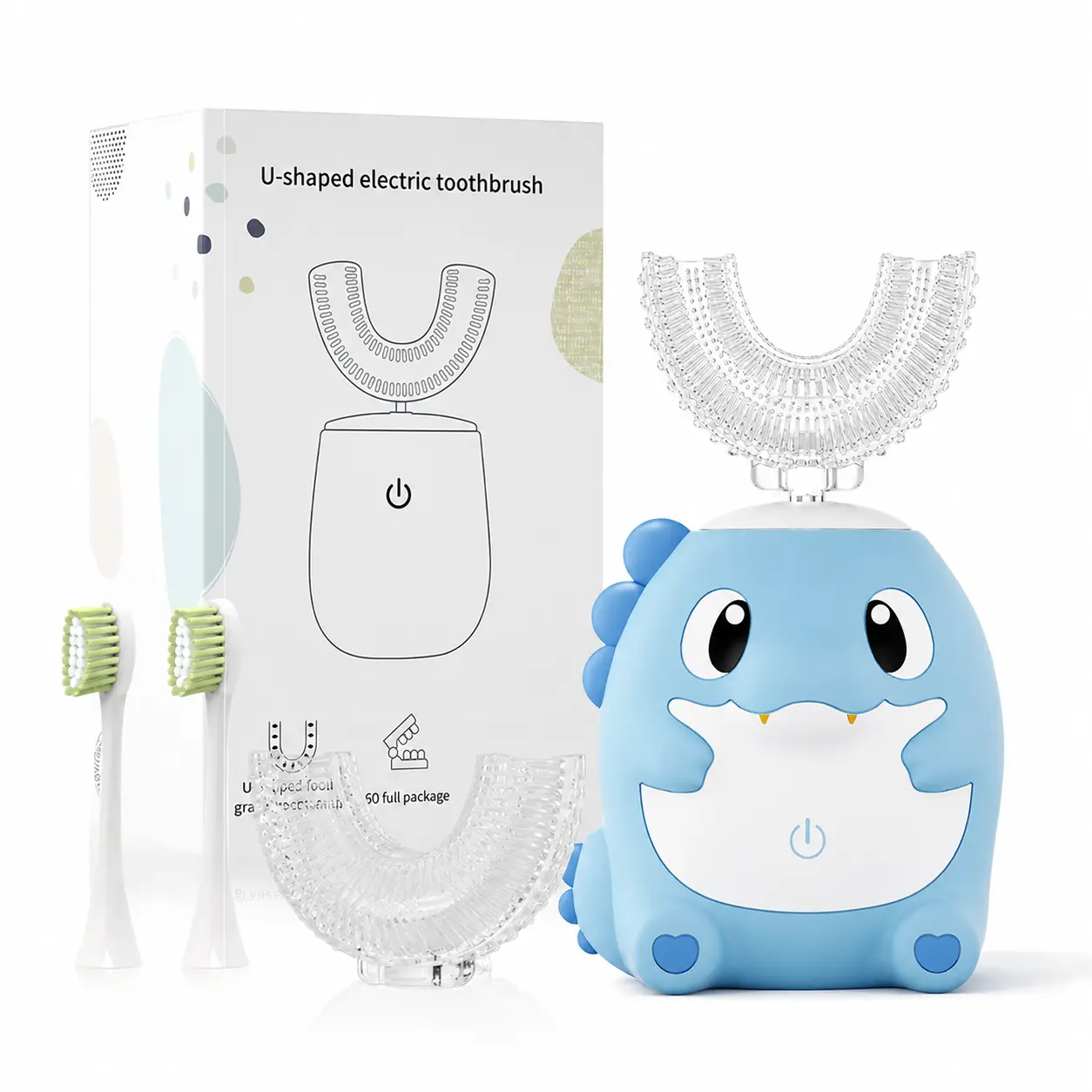 Kids Electric Toothbrush U Shaped auto brush Children Rechargeable Sonic Toothbrush Toddler baby toothbrushes kit travel toothbrush kids gift Oral Care Tools Dental Cleaner Blue Elephant (2-6 Years Old) Christmas gift