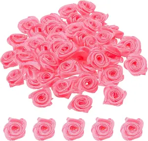 0.6" Mini Satin Ribbon Roses, 70 Pcs Tiny Fabric Flower Embellishments, Rosettes Applique for DIY Crafts, Wedding Decor (Festive & Party Home Supplies)
