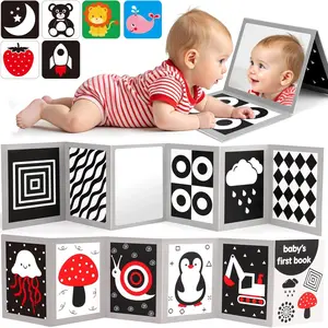 Black and White High Contrast Baby Books Flash Cards Tummy Time Mirror Toys Newborn Toys 0-6 Months Brain Development Infant Stimulating Sensory Toy 0-3 3-6 2 4 5 Months Old Baby Shower Easter Gifts