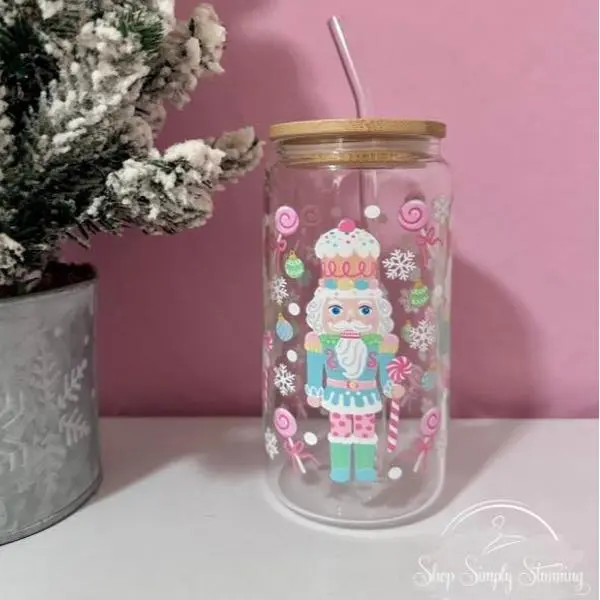 16 oz Pastel Nutcrackers Glass Cup