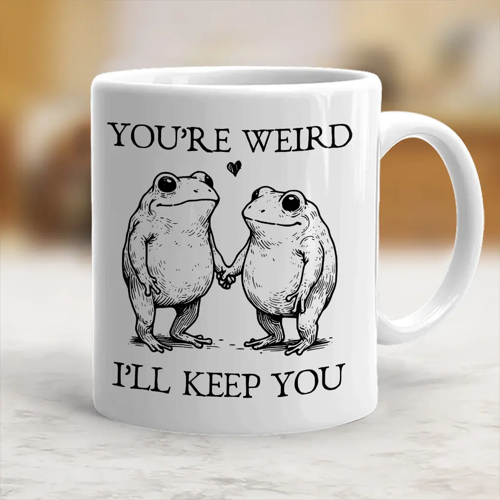 Stylish Ceramic Couple Frogs Coffee Mug - Funny "You're Weird, I Will Keep You" Design, Beverage Cup for Drinks - scs15141