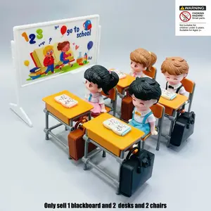 Mini School Classroom Blackboard Desk Chair Toy Set, Miniature Set, Includes Blackboard, Desk, Chair, Backpack Model Toys, Dollhouse DIY Decoration Props