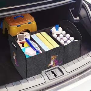 Leopard Print Multifunctional Car Storage Box, Foldable Trunk Organizer with Dividers, Automotive Cargo Holder, Vehicle Organizing Container