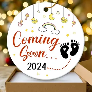 Pregnancy Announcement Gifts for Grandparents, Husband, Family, Aunt - Baby Ornament 2024 - Expecting Parents to Be, First Time Mom, Dad Gifts - Christmas Tree Decoration Ceramic Ornament