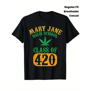 Men's Class of 420 Weed Graphic T-Shirt, 100% Fabric, Crew Neck, Short Sleeve, Regular Fit, Weekend Casual Wear, All-Season Casual Wear