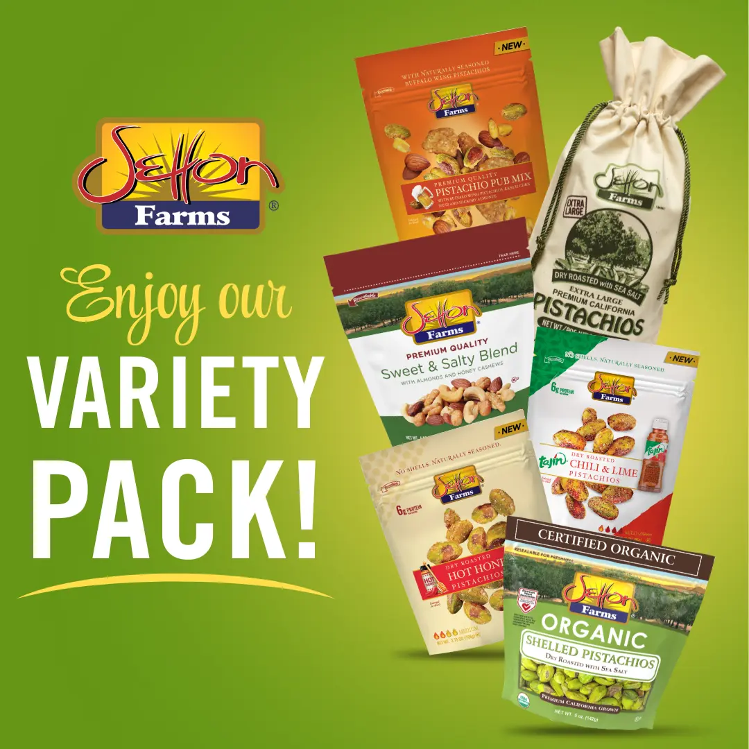 Setton Farms Pistachio Variety Pack – Gourmet Seasoned Pistachio Gift Box, Kosher Snack Bundle, Swicy, Sweet & Salty Blends.