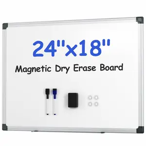 Magnetic White Board Kit for Wall 24" x 18", 1 Dry Eraser & 2 Multicolor Markers & 4 Magnetic Pins, Sliver Reinforced Aluminum Frame for Home, School, Office