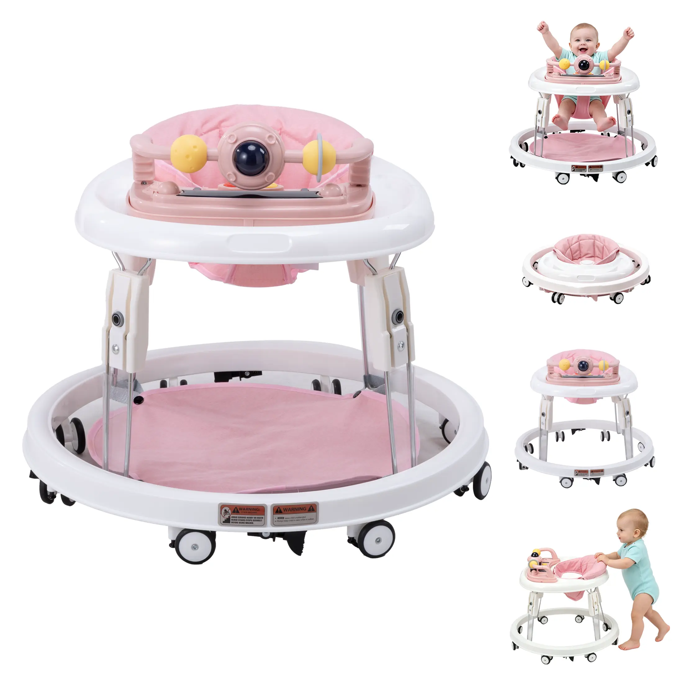 1-Touch Foldable Anti Fall Baby Walker, 7 Adjustable Heights, Portable Design, Anti-Rollover, Music Toy, Footpad, Activity Center for Infants, Baby Furniture, Anti Fall Walker