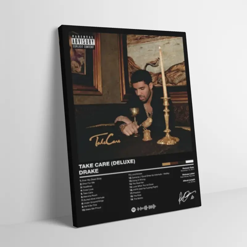 Drake Take Care Deluxe Album Cover Black Flash Style Wall Art Canvas Painting Adult Fans Mid-century Modern Aesthetic Home Decor Vintage Rap Music Wall Prints Print Poster For Living Room Bedroom Wall Picture