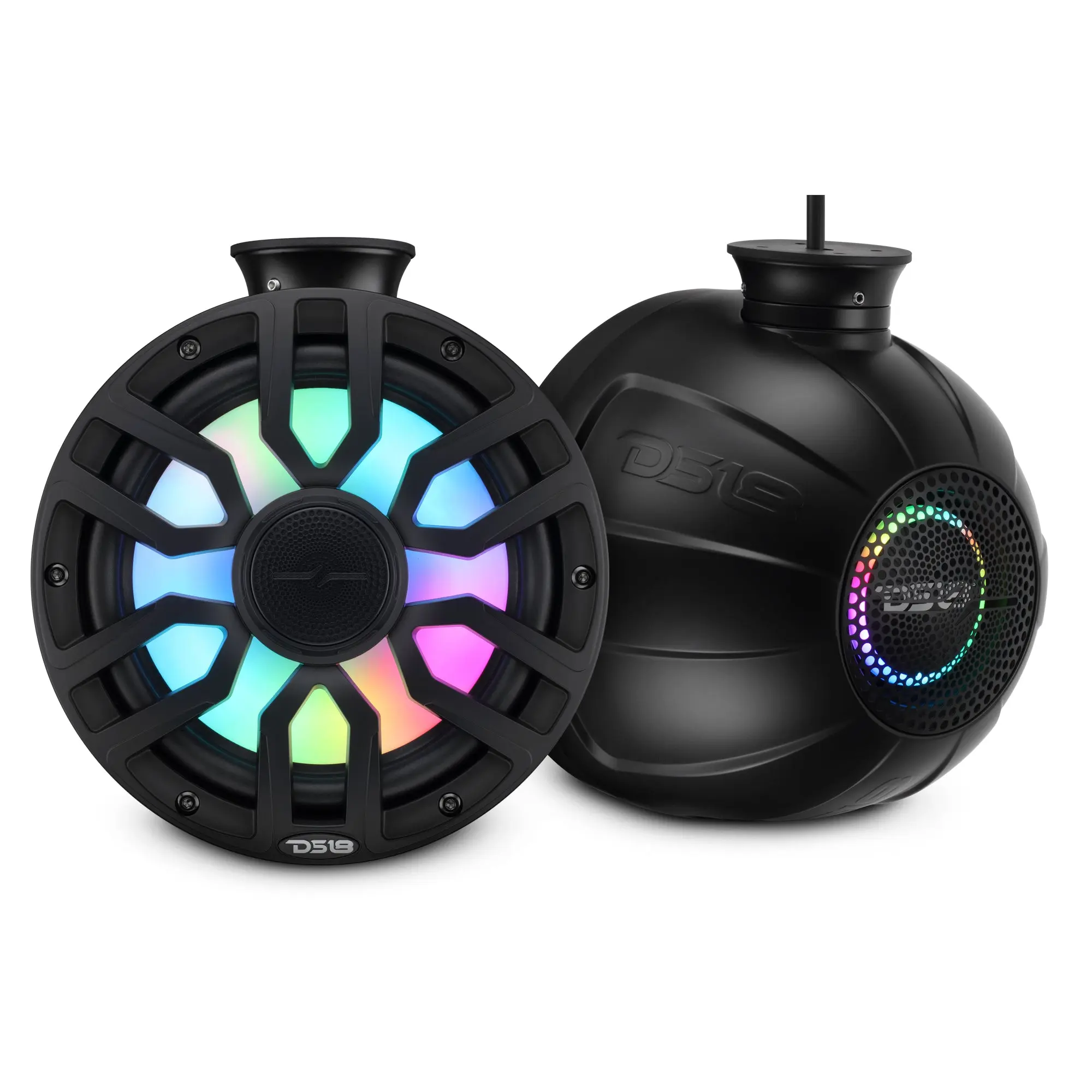 8" NXL-iQ Marine Short Tower Coaxial Speakers with Digital LED Lights, 175W RMS, 350W Max, 4-Ohm