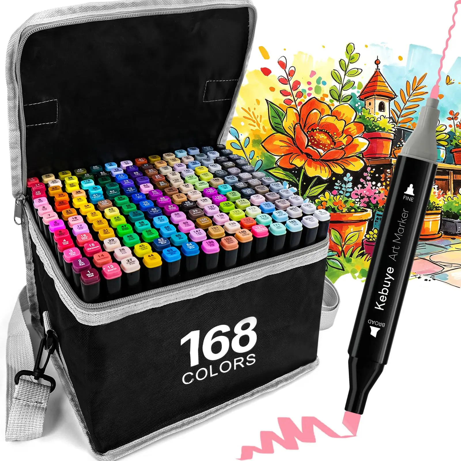 168pcs Alcohol Markers Set  with Shoulder Bag - - Art Markers for Coloring, Drawing & Sketching -Gift for Kids, Teens, Artists