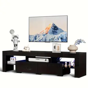 summervibes 63'' LED TV Stand High Glossy Modern Entertainment Center with LED Lights and Storage for 55/60/65/70 Inch TV White Finish
