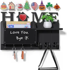 Black Key Holder & Mail Organizer with 7 Hooks for Easy Organization
