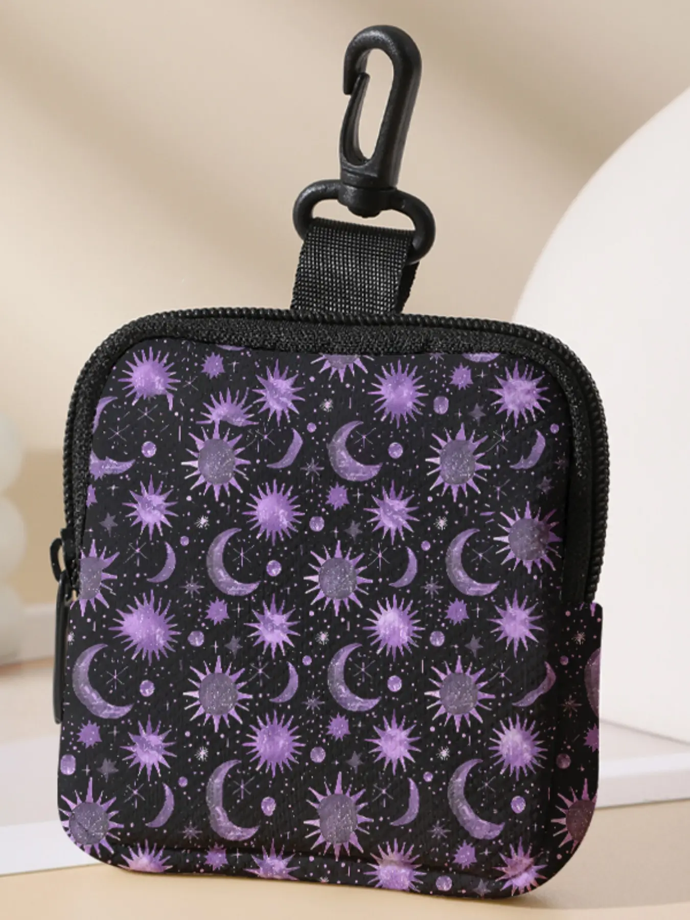 Sun Star Moon Pattern Printed Coin Wallet, Multifunctional Storage Bag, Durable Polyester, Digital Printing, Key Card Holder, Ideal Gift