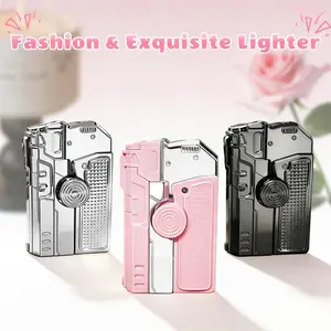 (Virtually gas-free)Cute Pastel Space Age Lighter for Candles - DIY Aesthetic Lighter Case with Stickers - Non-Flammable for Shipping