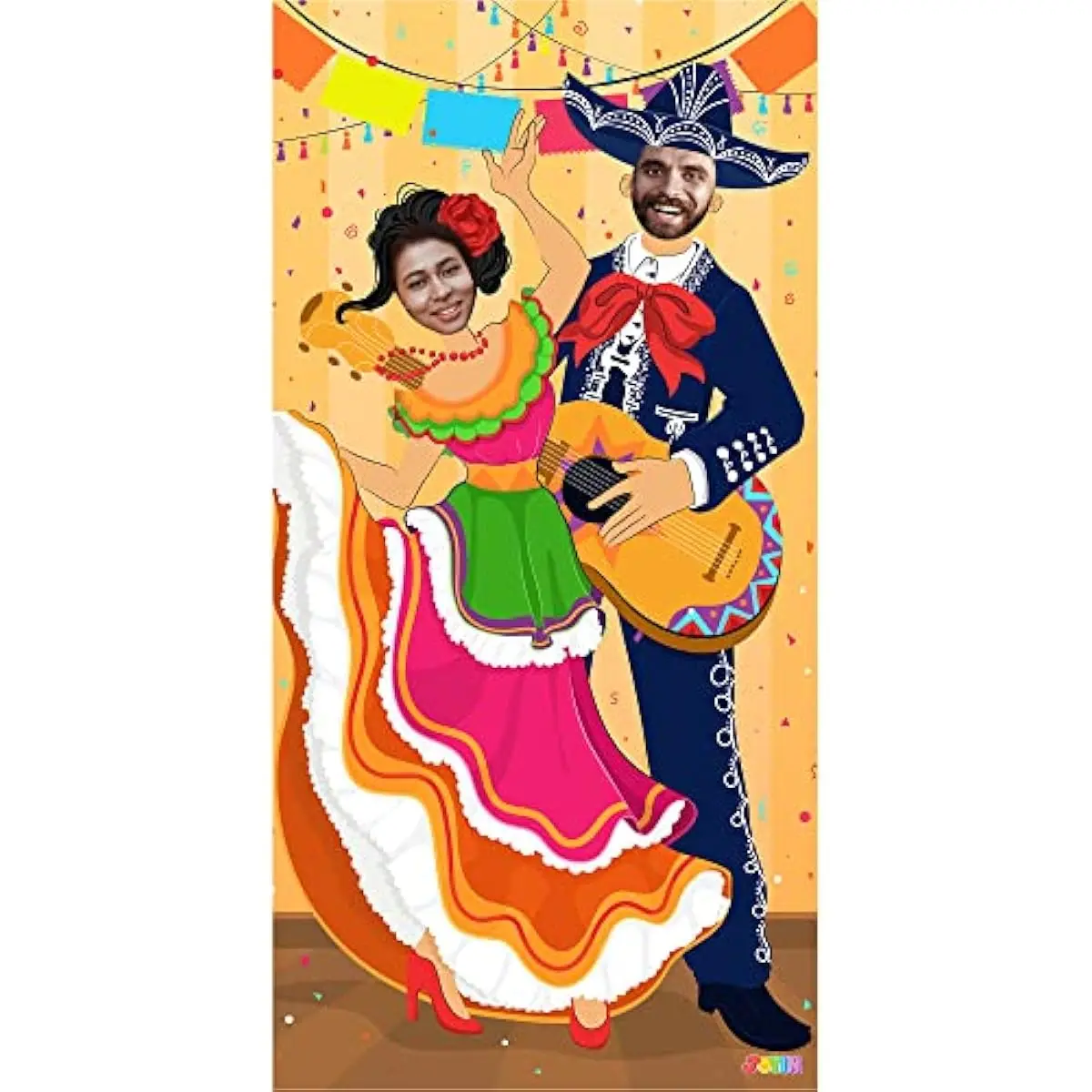 Cinco de Mayo Fiesta Couple Photo Door Banner for Party Supplies, Mexican Photography Backdrop Decoration, Mexican Theme Photo Booth Background, Party or Festivals