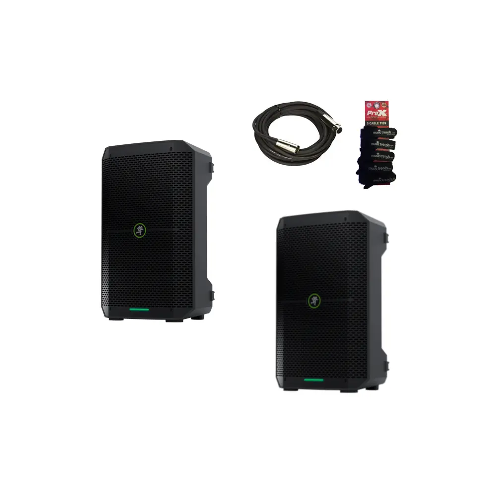 Bundle of 2 Mackie Thump Go Battery Powered Mobile Speakers + XLR & Wraps