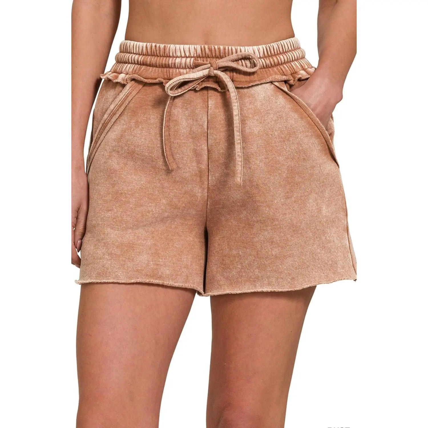 Zenana Acid Wash Fleece Drawstring Shorts With Pockets