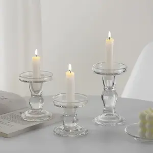 Rtteri Unity Candle Holder For Wedding Set Of 3 Glass Candlestick Holder For Taper And Pillar Candle 3.5'' 2.2'' Wedding Ceremony Dinning Table Centerpiece Home Party Birthday Church Decor(Clear)