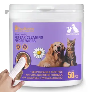 PawBubble Ear Wipes For Dogs & Cats,Dog Ear Finger Wipes, Gentle Ear Cleaner For Wax, Dirt & Odor, Relieves Discomfort & Soothes Ears, Non-Irritating, 50 Counts