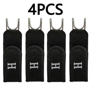 4-Piece Metal Hook Elastic Belts - Buckleless, Hole-Free, Adjustable Invisible Waist Straps for Outdoor Work, Travel, Party Gift Essential