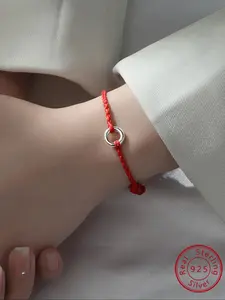1pc Fashion Chinoiserie S925 Sterling Silver Ping buckle Red Rope Exquisite Trendy Jewelry Bracelet For Female For Daily Wear and Lovers