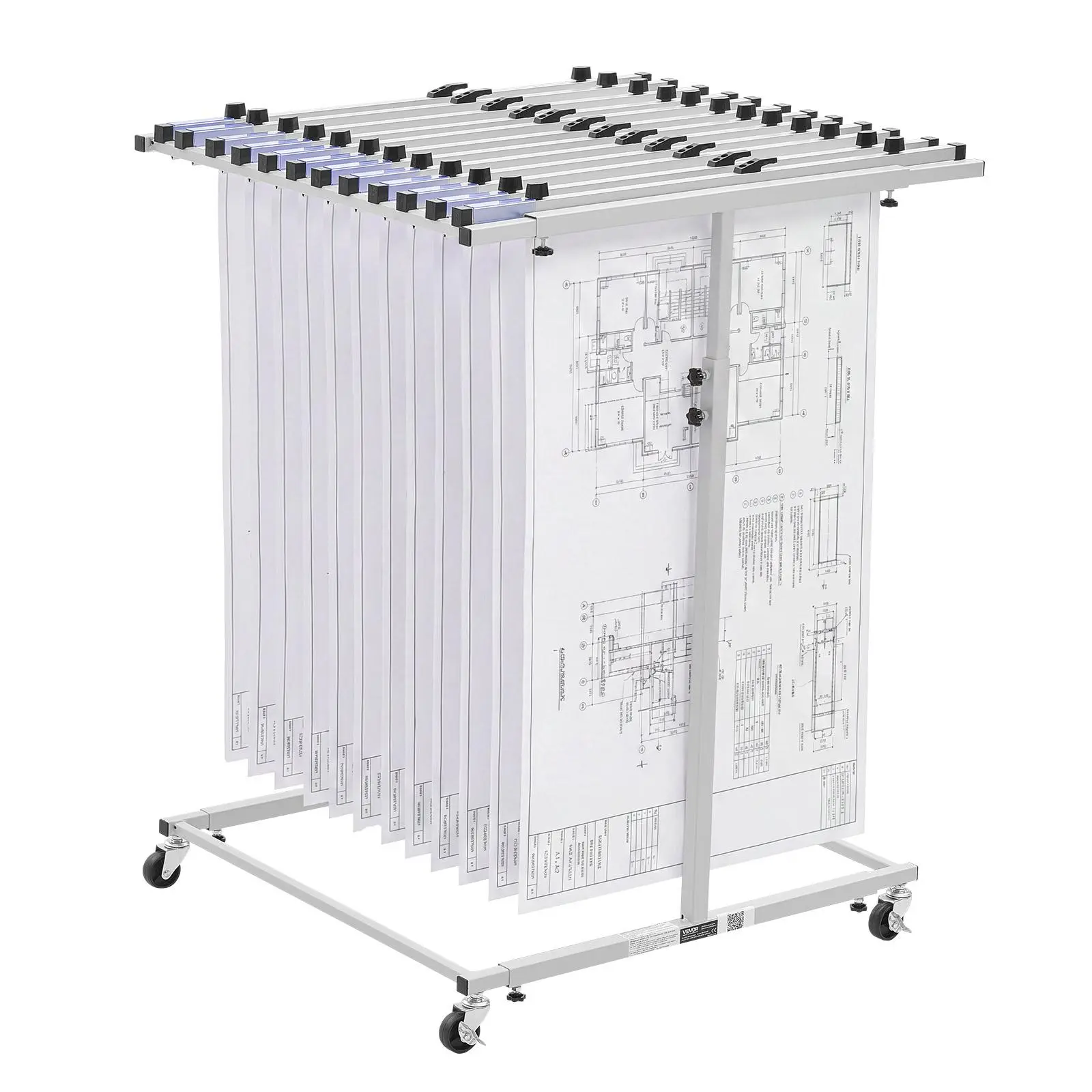 VEVOR Expandable Steel Blueprint Storage Rack, Mobile Adjustable Vertical Drawing Holder with Wheels, 220lbs Capacity File Organizer Stand for Construction Sites - Father's Day Gift (No Clamps)